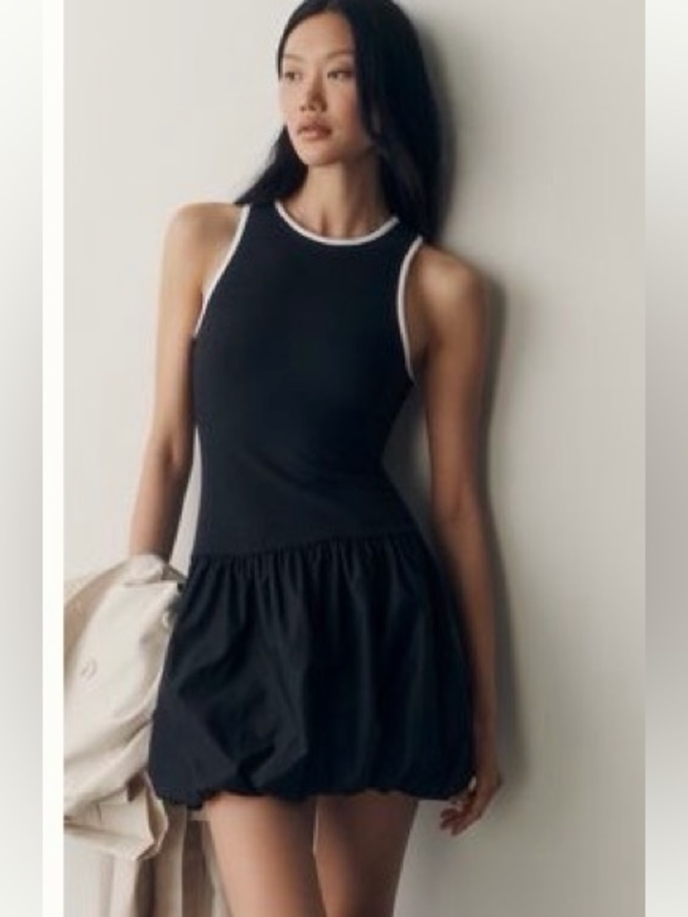 NWT Anthropologie Size XS Black Sleeveless Drop-Waist Bubble Hem Dress